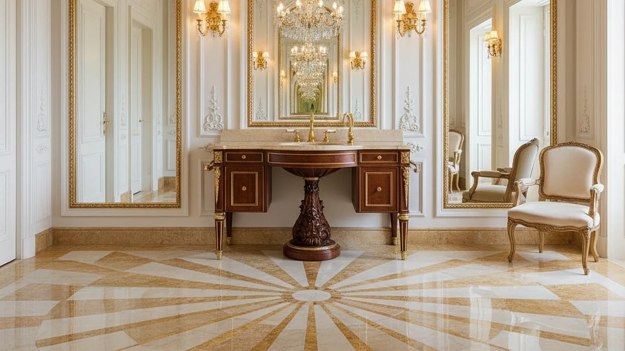 Marble Floor Design in a Luxury Powder Room: Where Art Meets Architecture