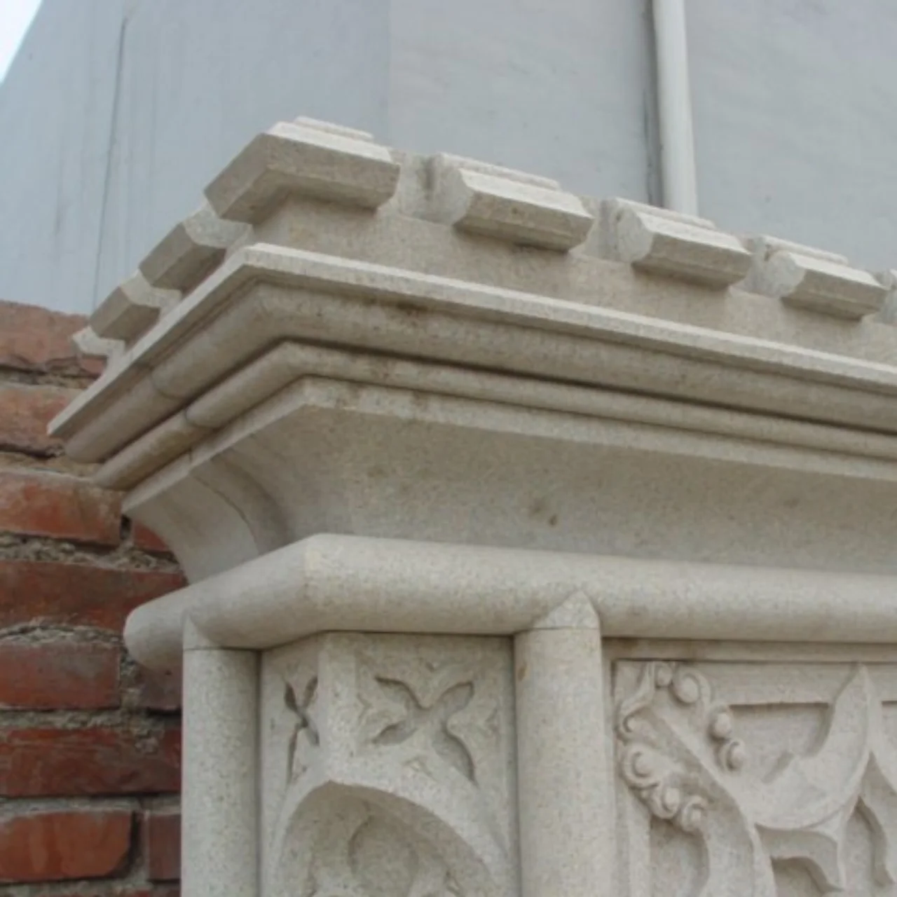 Antique 313 Custom Carved Travertine Fireplace mantel