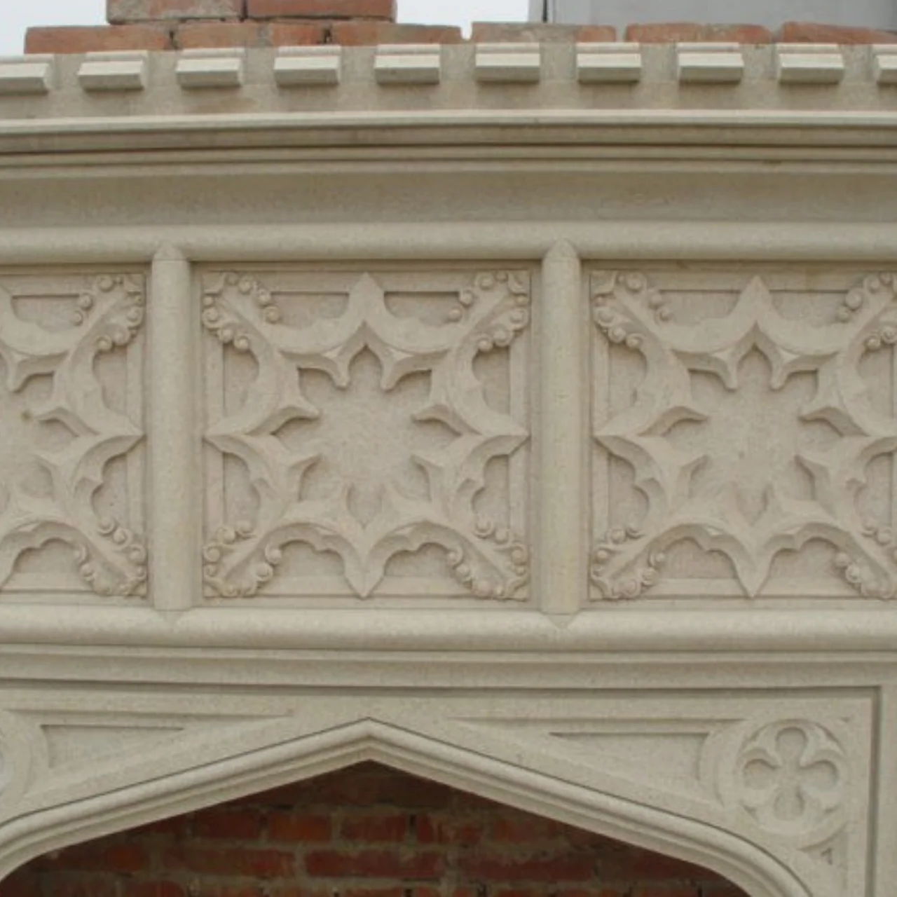 Antique 313 Custom Carved Travertine Fireplace mantel