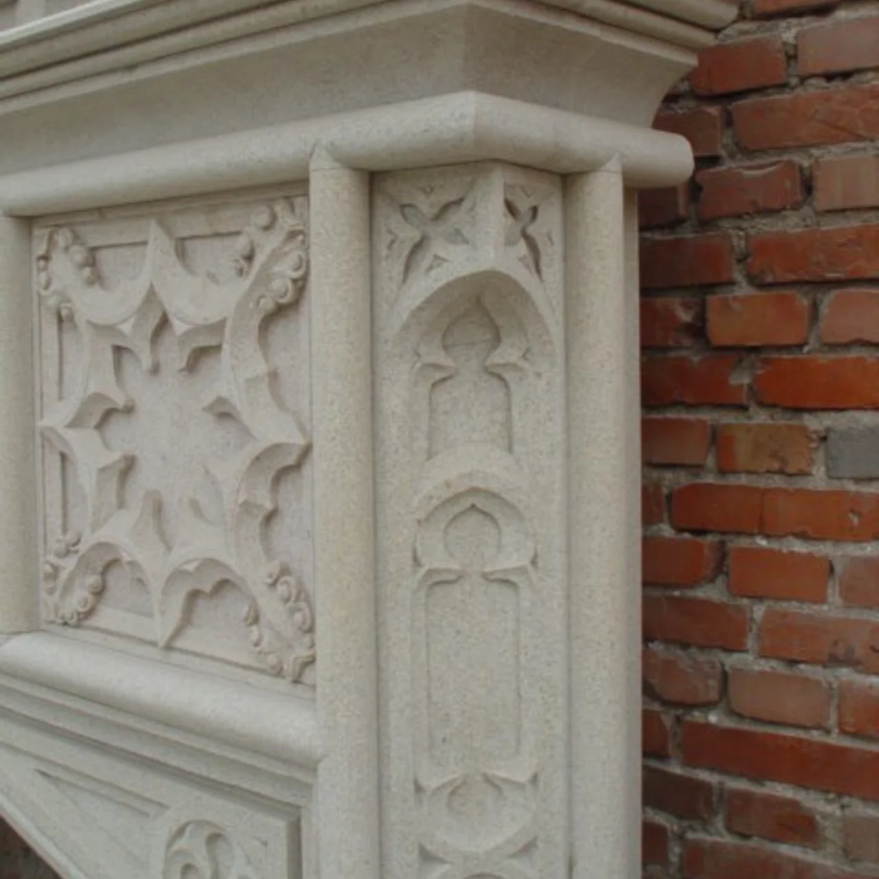 Antique 313 Custom Carved Travertine Fireplace mantel