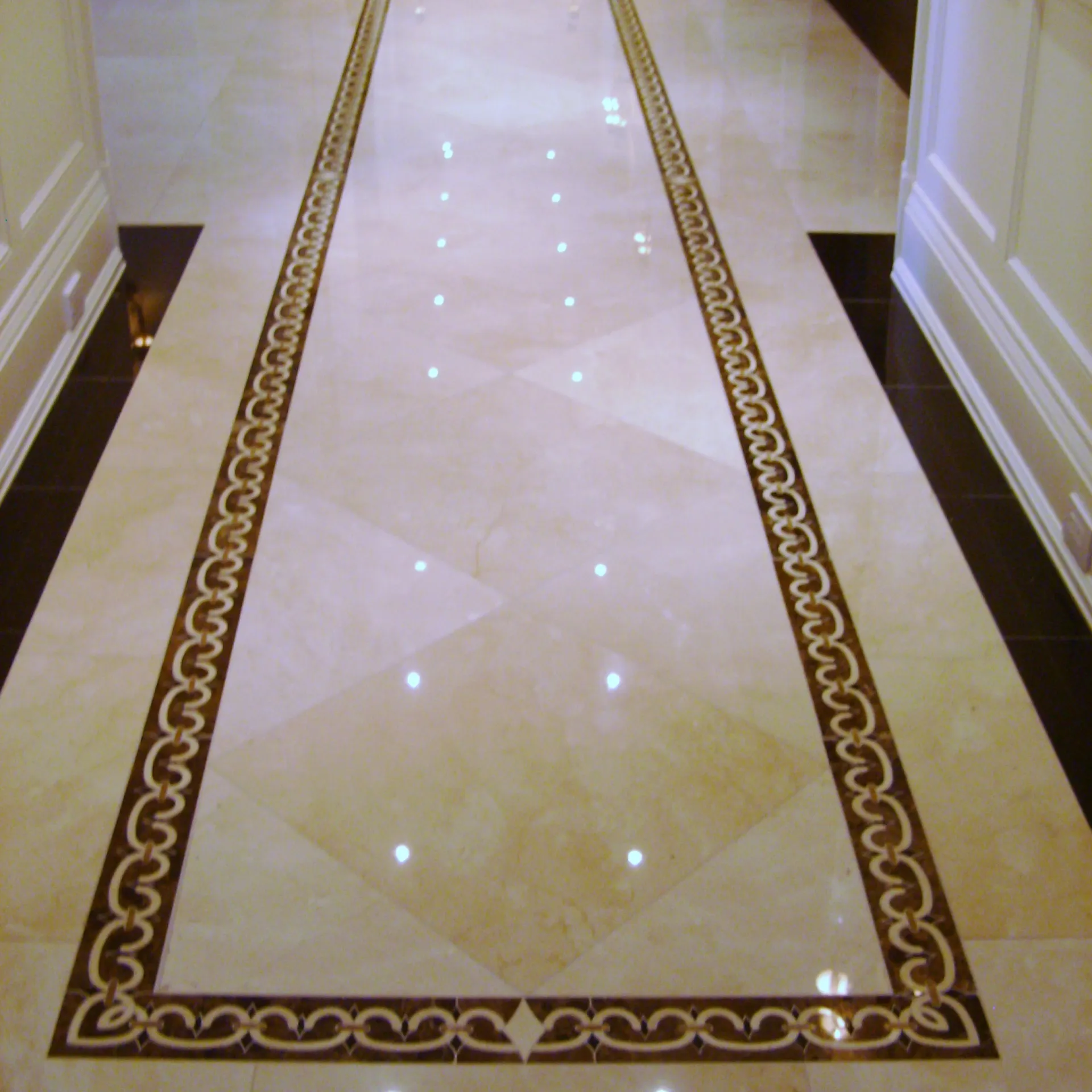 Custom Marble Floor Border in Hallway