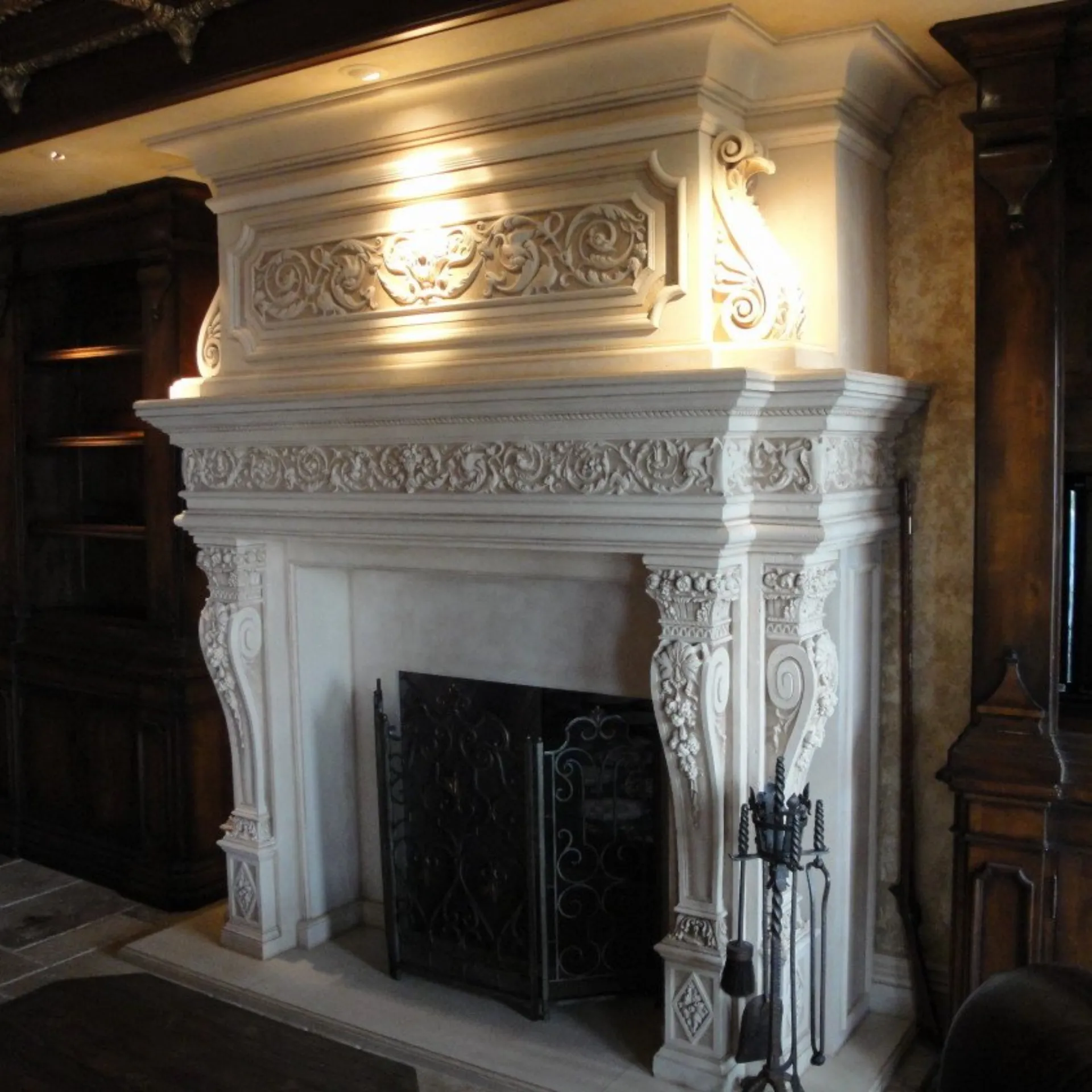 Custom Villeneuve in French Limestone Mantel With Patina