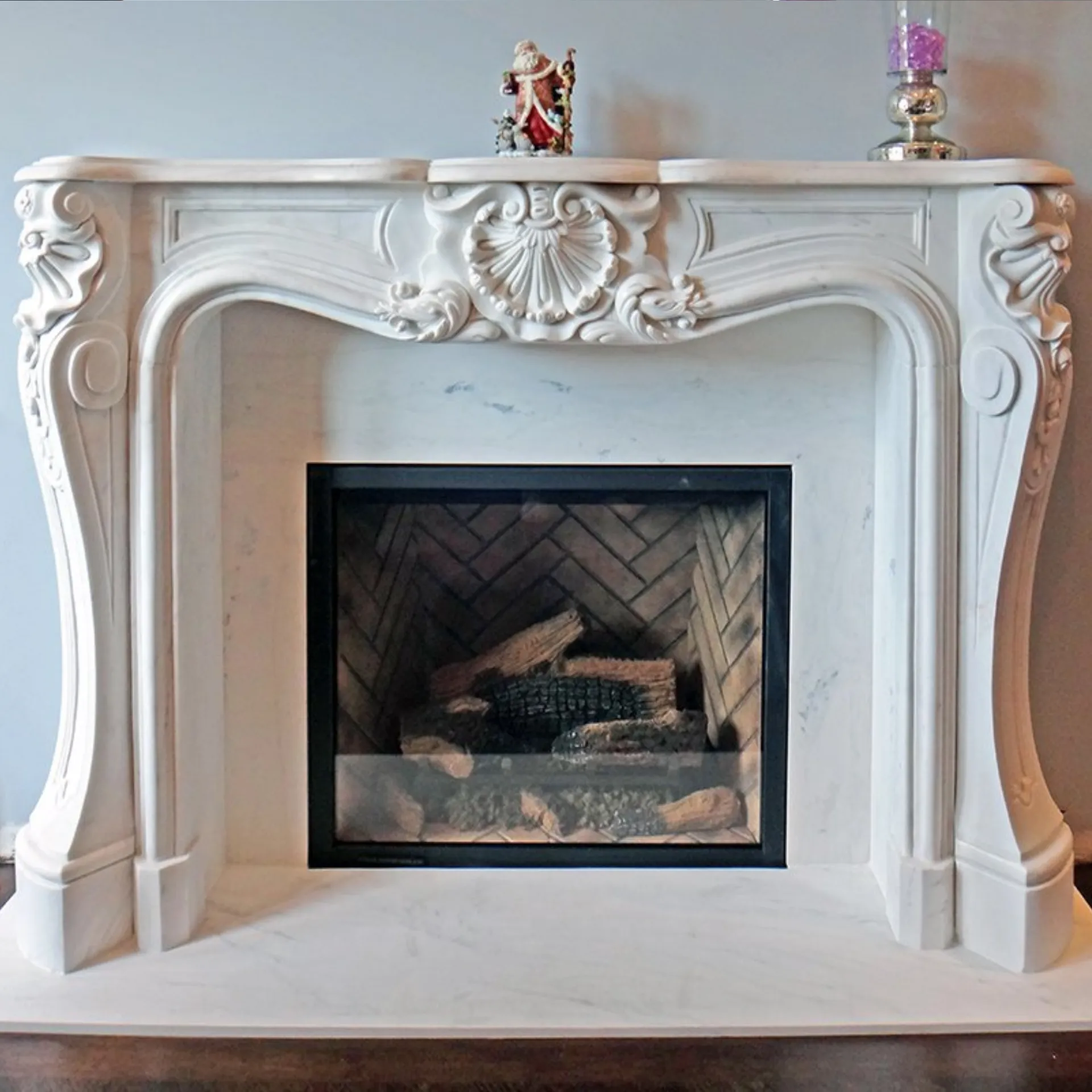 French 402 Luana White Marble Mantel