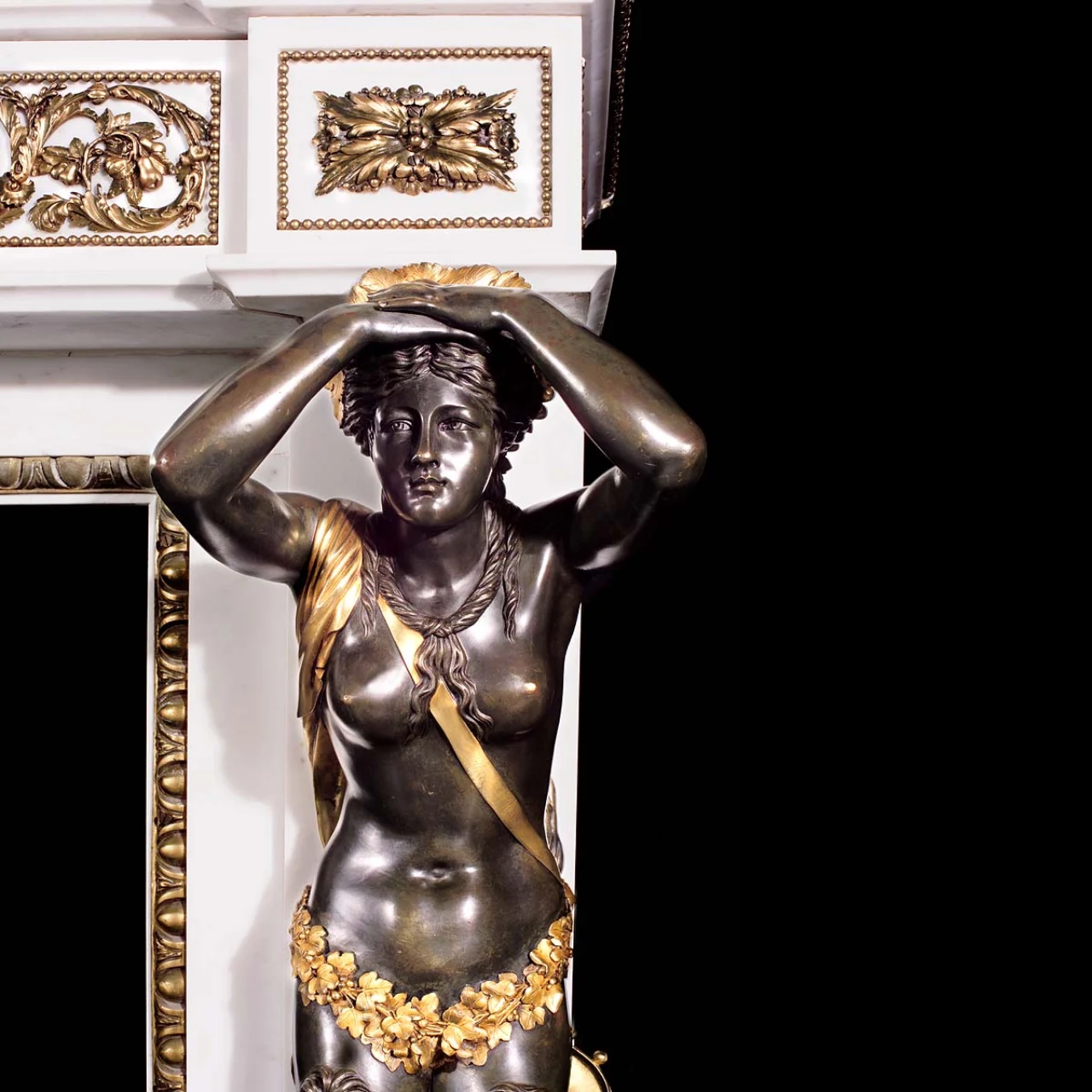 Italian White Marble with Bronze Statue