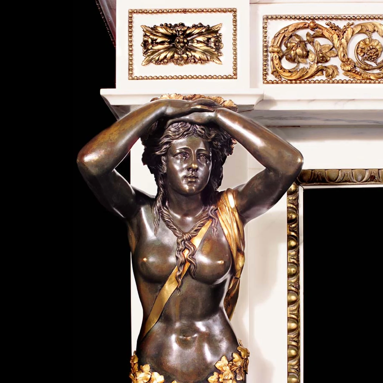 Italian White Marble with Bronze Statue
