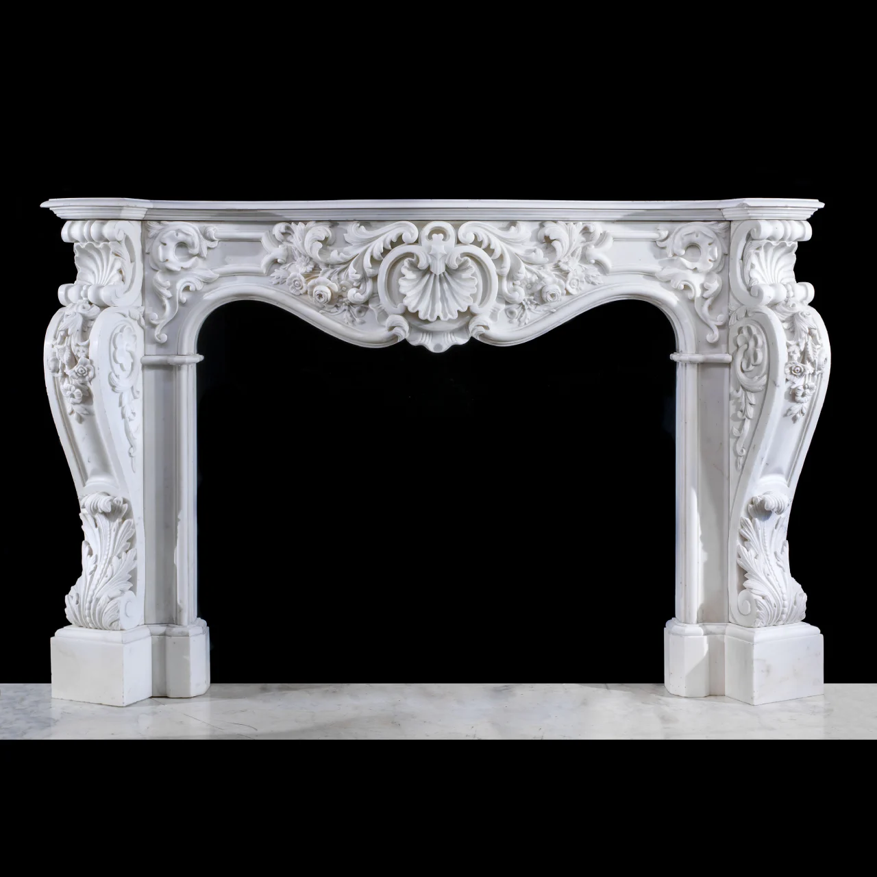French Mantel Design in White Italian Marble