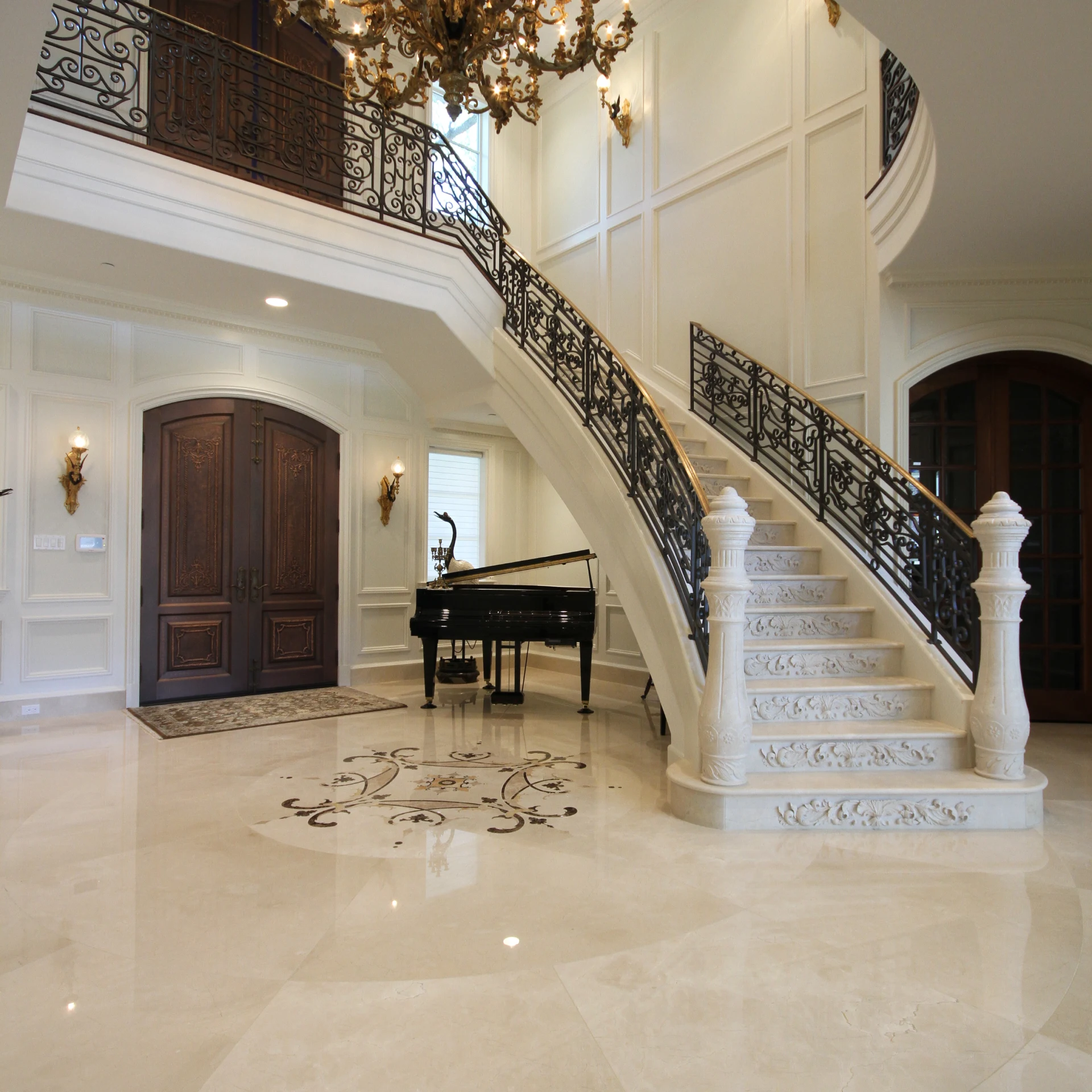 Carved Risers Cream Marfil Stairs