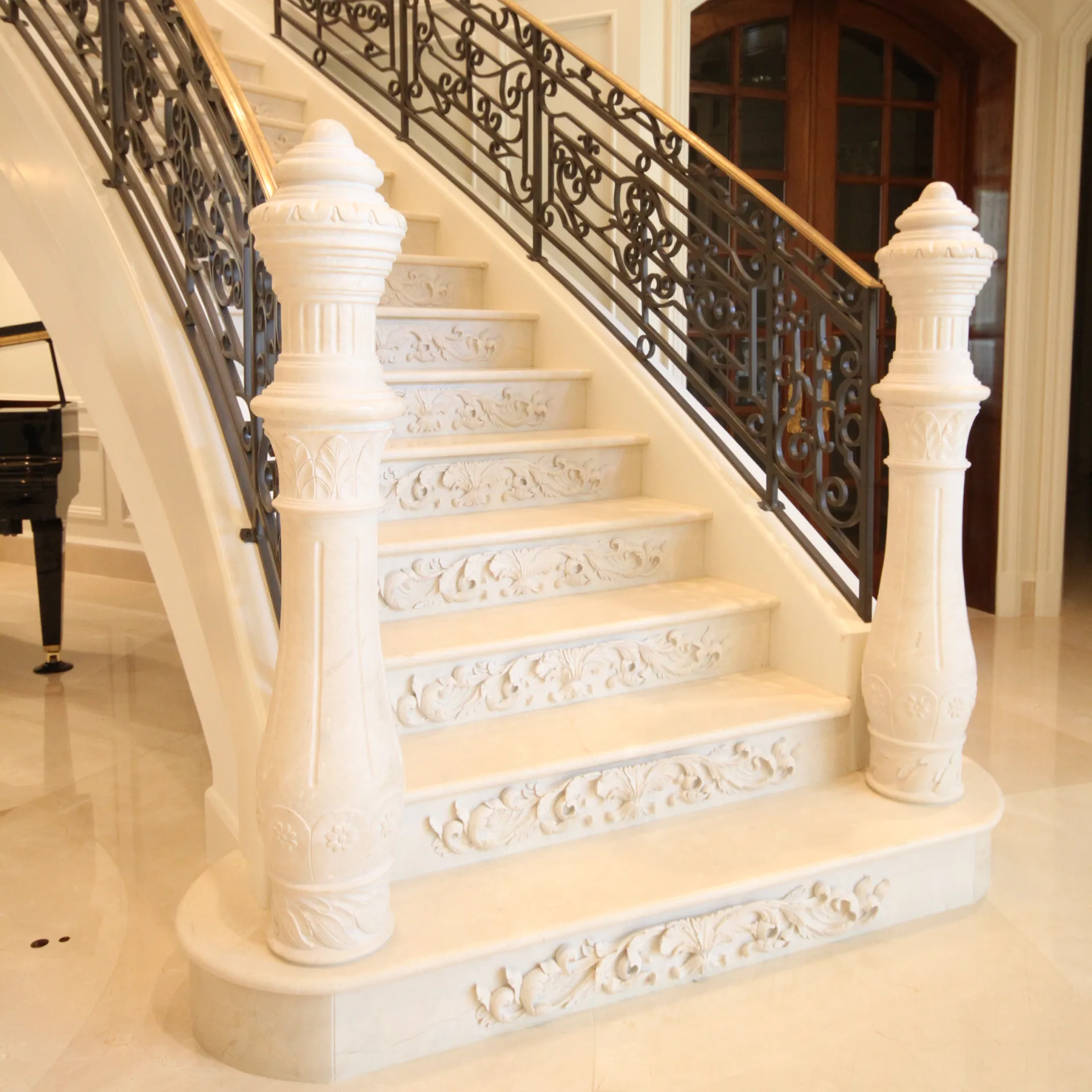Carved Risers Cream Marfil Stairs