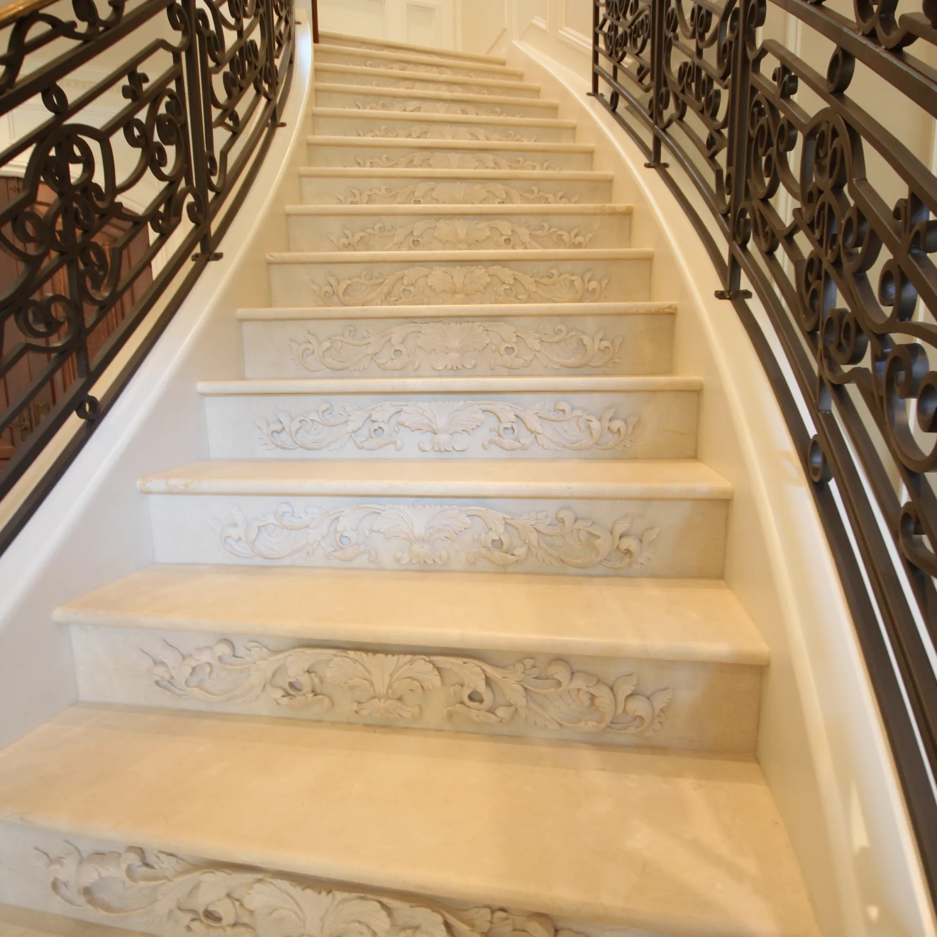 Carved Risers Cream Marfil Stairs