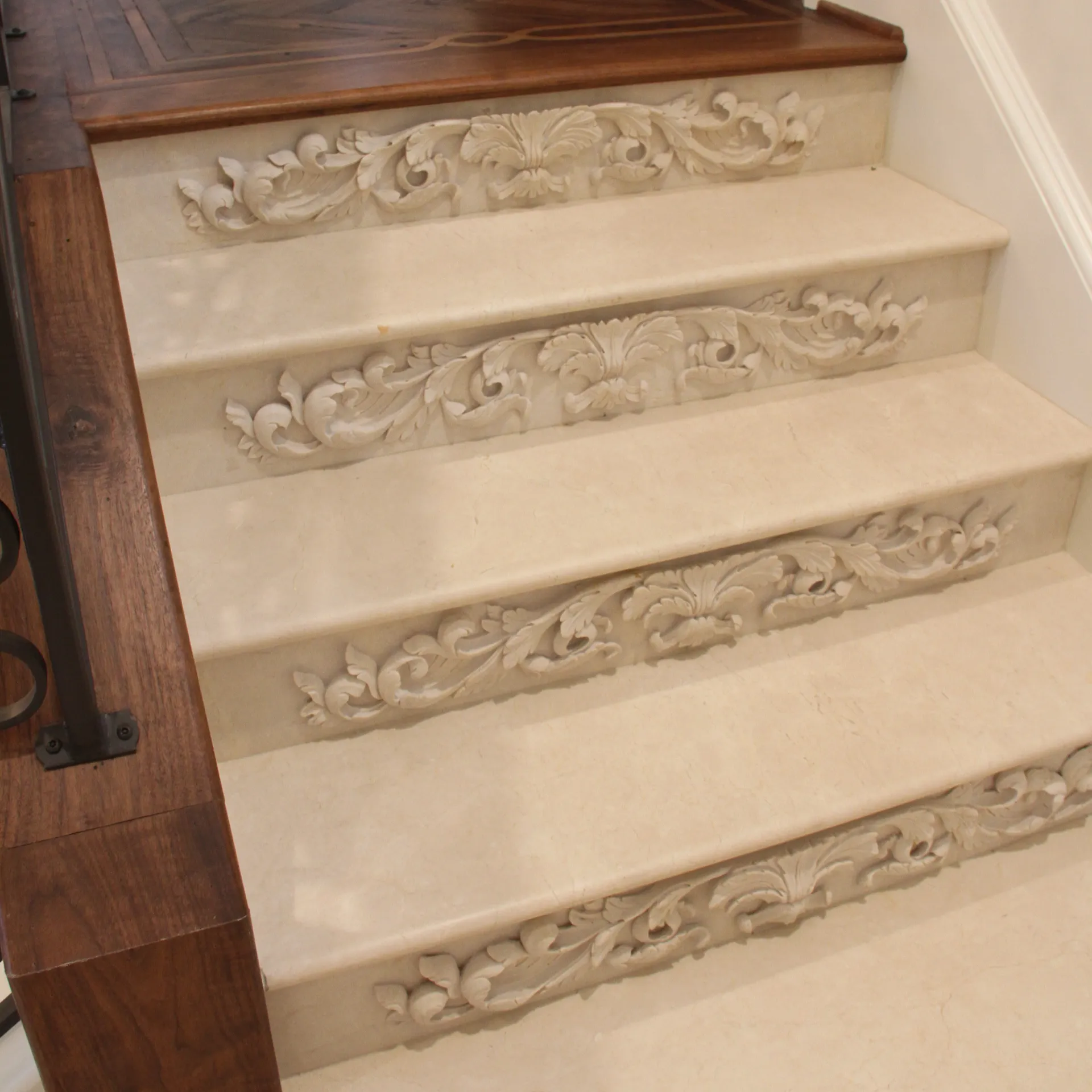 Carved Risers Cream Marfil Stairs