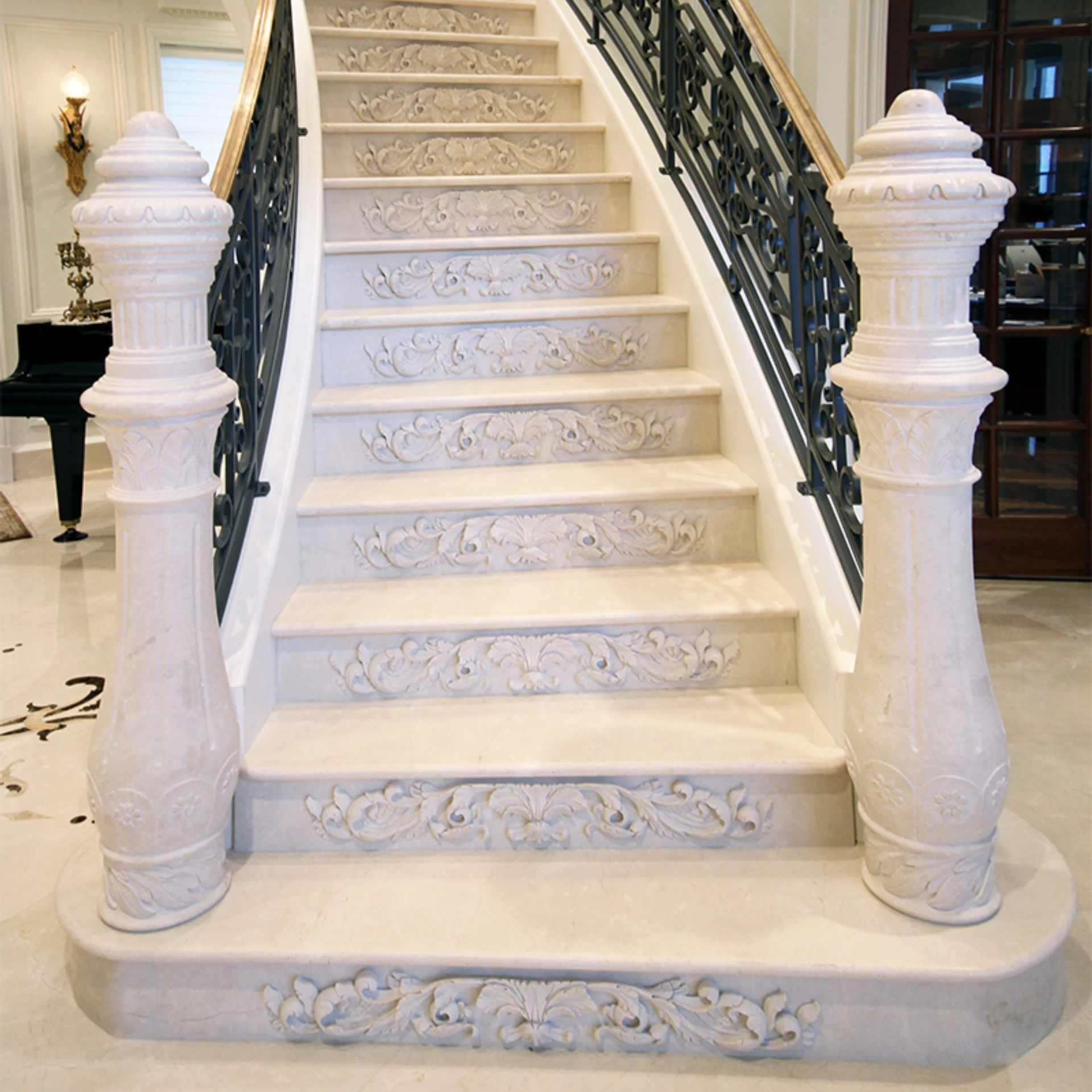 Carved Risers Cream Marfil Stairs