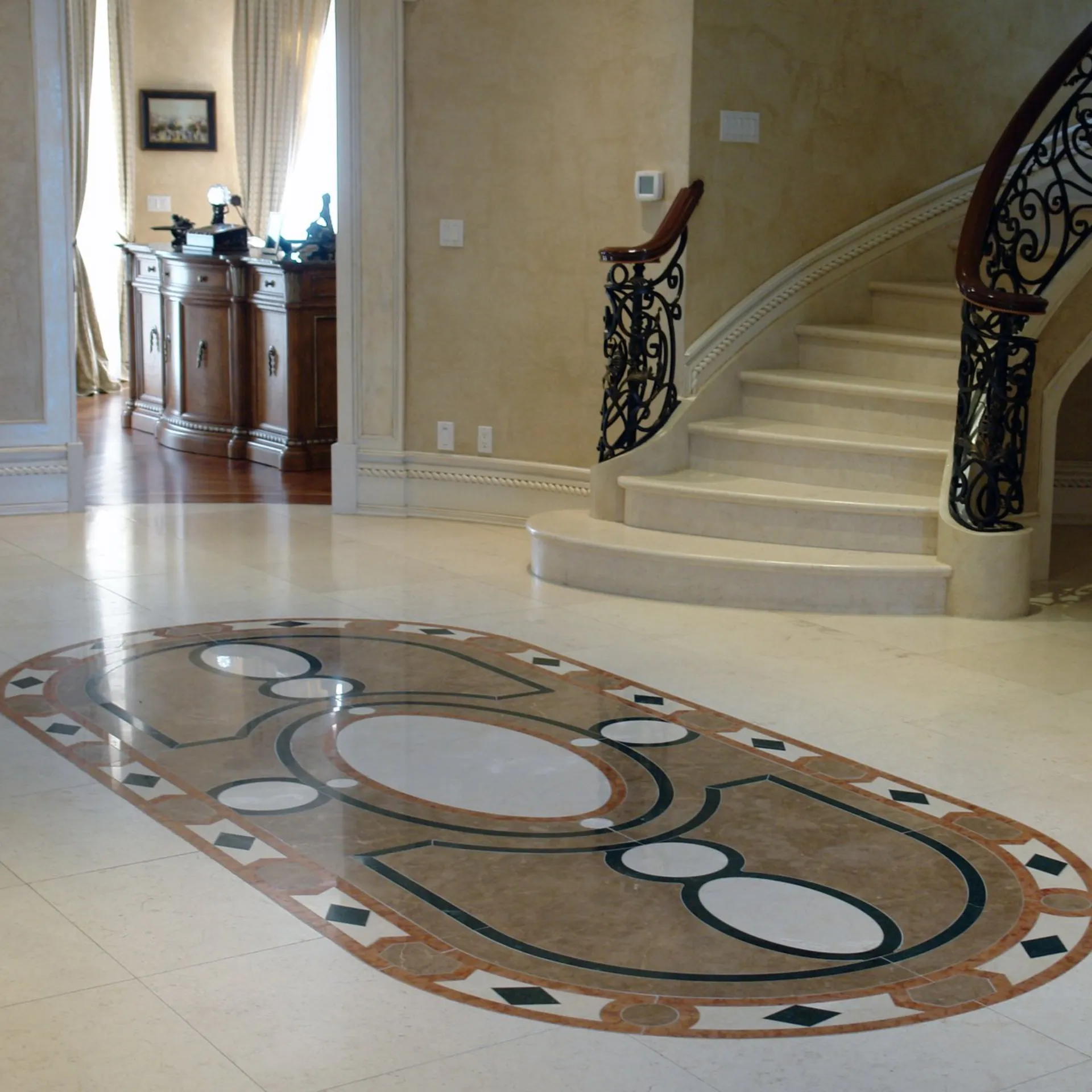 Cream Marfil Marble Stairs with Skirts