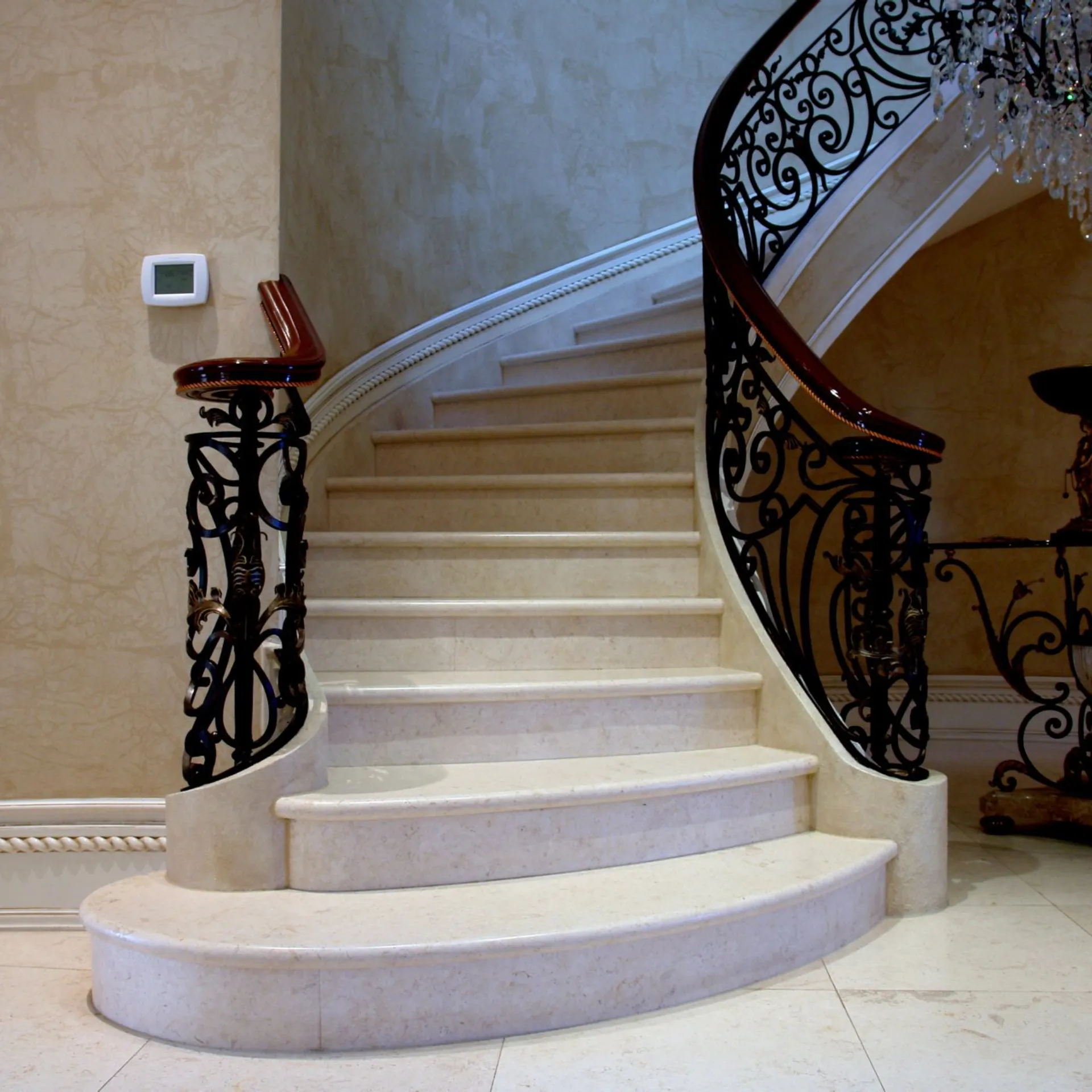 Cream Marfil Marble Stairs with Skirts