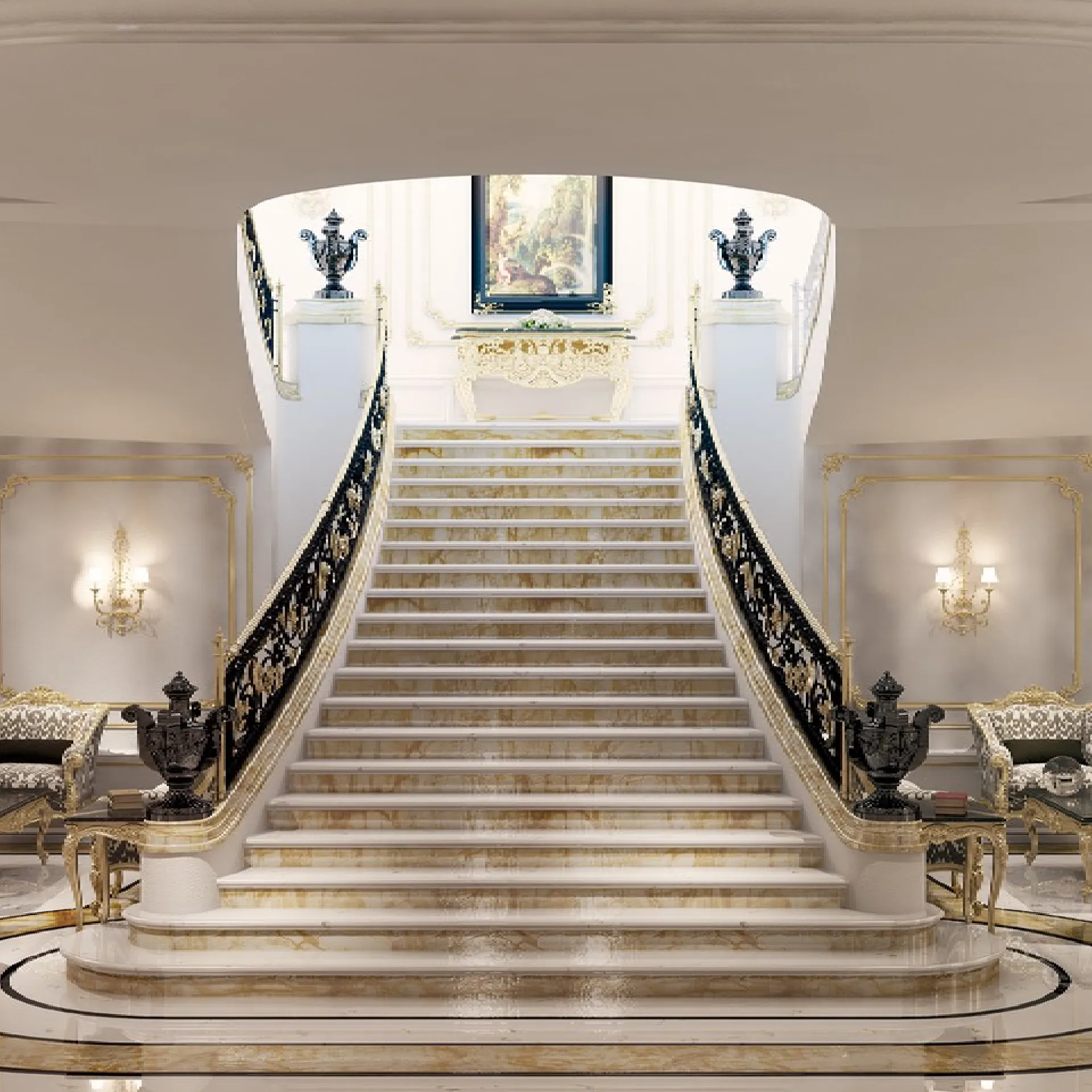 Giallo Siena and Cream Marfil Stairs