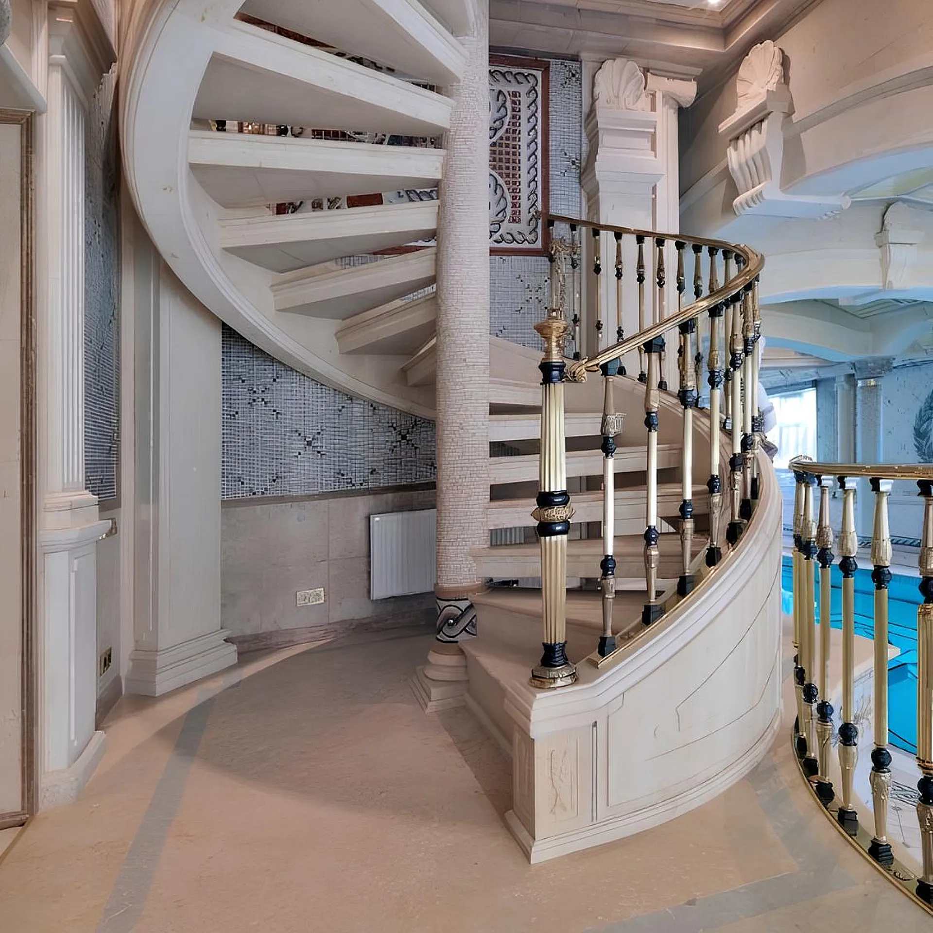 Spiral Stone Staircase with Classical Railing